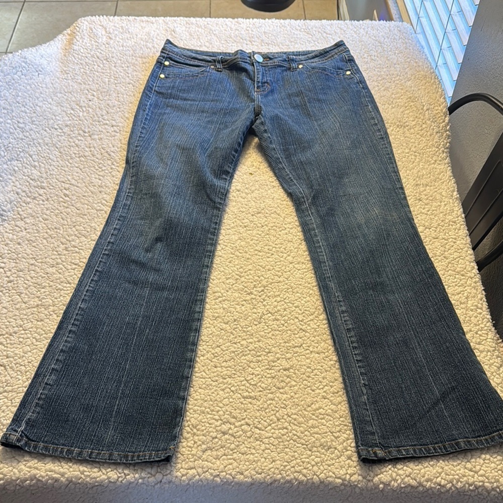 Jordache Vintage Blue Flare Wide Leg Jeans with Subtle Fading
